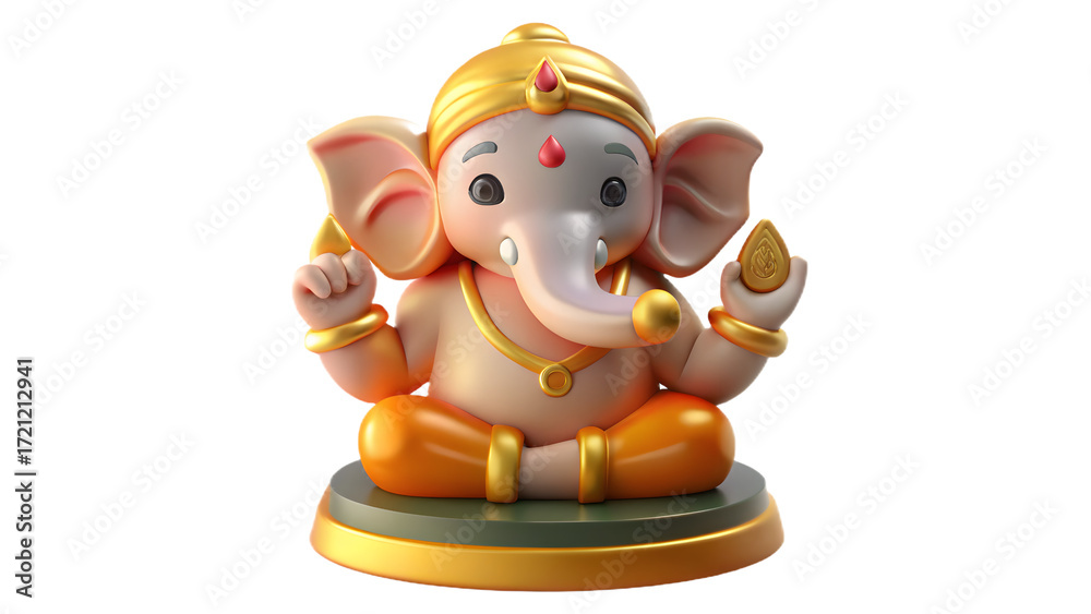 Fototapeta premium 3D Ganesha Idol PNG – Realistic 3D Ganesha idol on transparent background, perfect for festive designs, Diwali decorations, and digital creative projects. 