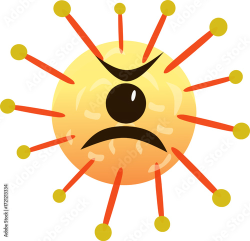 Angry Virus Cartoon Representing Illness and Microbiological Concepts