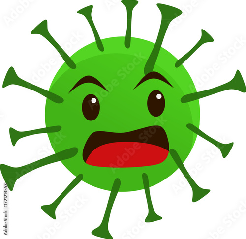 Cartoon Illustration of a Virus Character With a Shocked Expression
