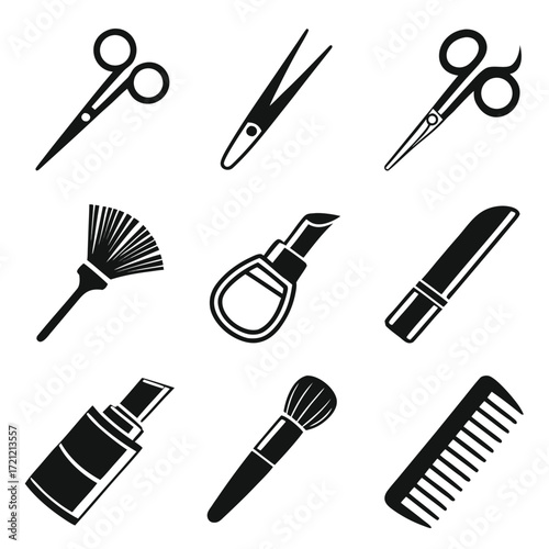 Beauty salon set of flat icons silhouette illustration 