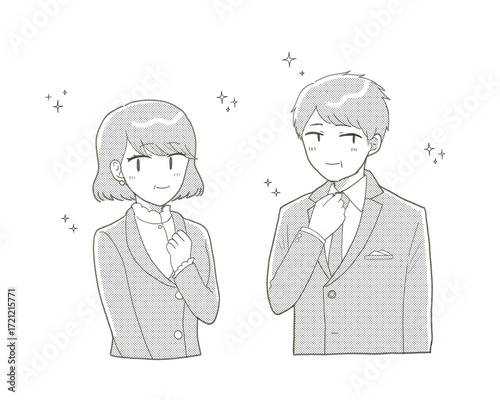 おめかしをして微笑むミドル男性とミドル女性