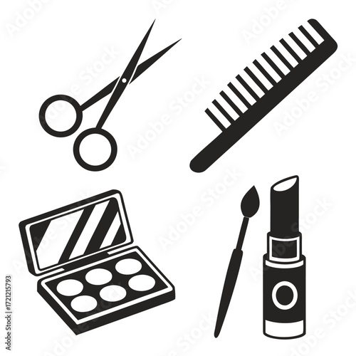 Beauty salon set of flat icons silhouette illustration 