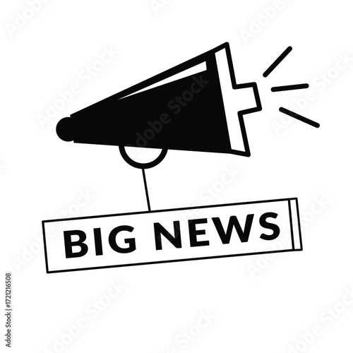 Big news banner badge hanging with megaphone for ad, social post elements.