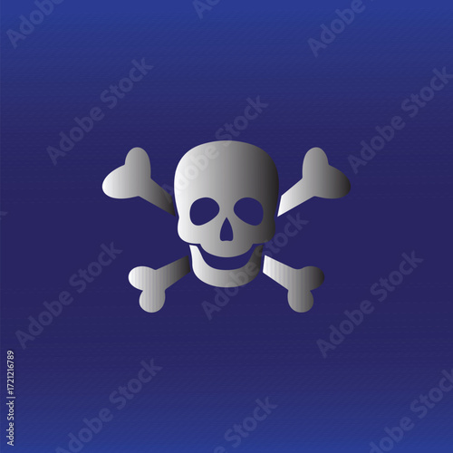 skull and crossbones, jolly roger pirate flag vector, Skull and crossbones danger symbol on dark blue dark background vector, warning icon, death icon vector, Skull danger illustration vector,
