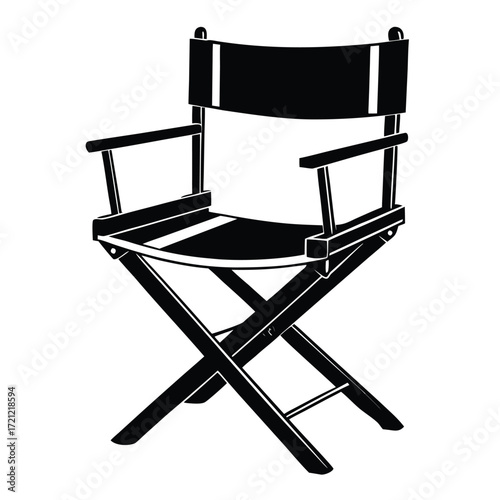 Minimalist black director's chair features a folding frame and short armrests