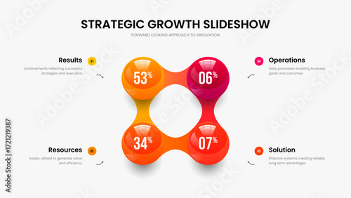 Simple Strategy 4 Option Infographic Frame Design. Marketing Analysis Slide Template Vector Illustration. Company Introduction Four Element Graph Slideshow Layout.