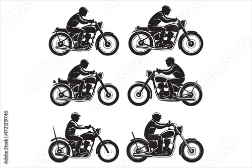 Biker Riding Vintage Motorcycle – Black and White Art