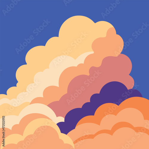 Stylized sunset clouds in a vibrant blue sky twilight