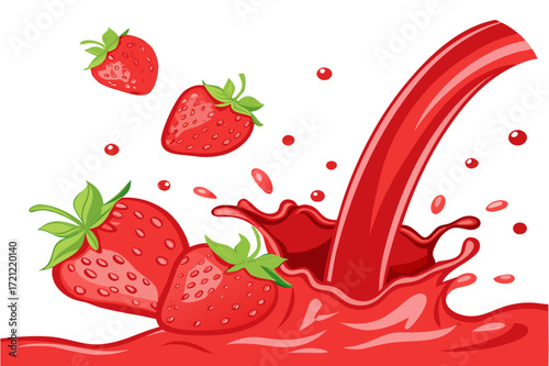 Fresh Strawberries Splashing in Juice Illustration - Vector Design