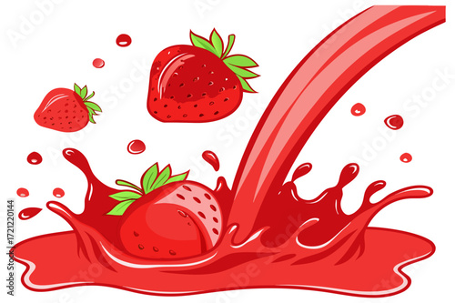 Fresh Strawberries Splashing in Juice Illustration - Vector Design
