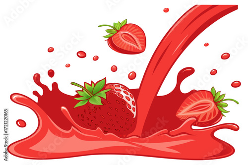 Fresh Strawberries Splashing in Juice Illustration - Vector Design