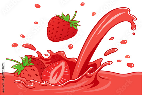 Fresh Strawberries Splashing in Juice Illustration - Vector Design