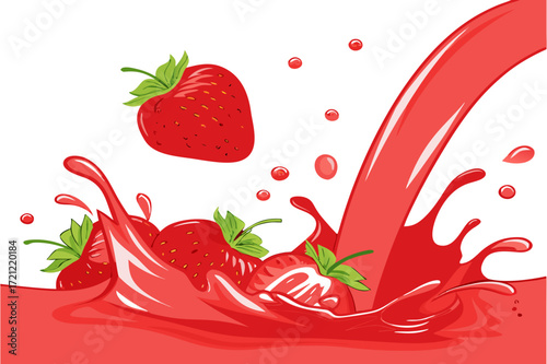 Fresh Strawberries Splashing in Juice Illustration - Vector Design