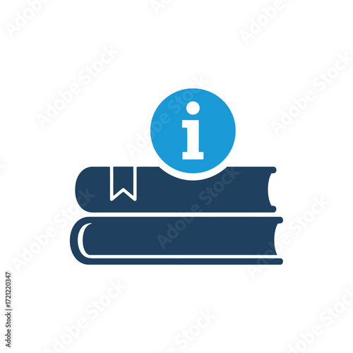 Flat icon of stack of books with information icon