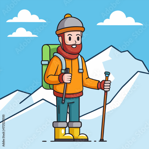 Winter Adventure Traveler Hiking in Snowy Mountains with Backpack – Outdoor Tourism and Alpine Landscape.