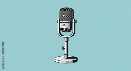 Vintage microphone vector design for podcasting and recording studio equipment illustration and audio technology