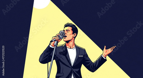 Singer performance karaoke night man singing microphone spotlight music concert entertainment event artist show 100