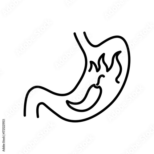 Heartburn, epigastric burning, stomach pain icon editable stroke