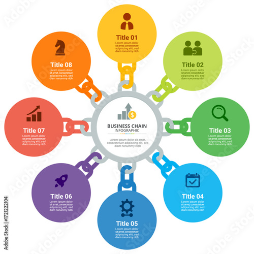 Business Chain Infographic with 8 Steps