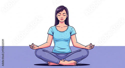 Find inner peace: woman meditating in lotus position for mindfulness and stress relief vector illustration