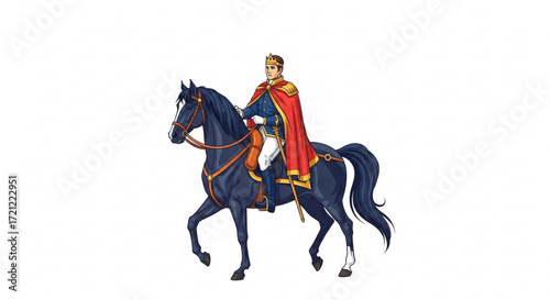 King riding horse illustration vector drawing fantasy monarch royal equestrian noble ruler majestic knight