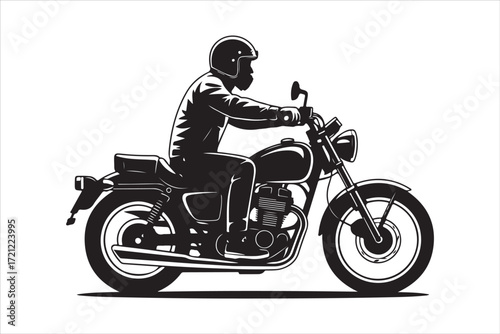 Biker Riding Vintage Motorcycle – Black and White Art