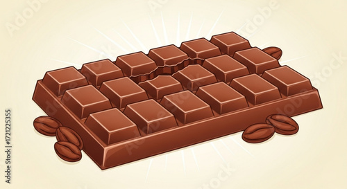Delicious chocolate bar with coffee beans illustration for sweet dessert and snack food lovers enjoyment