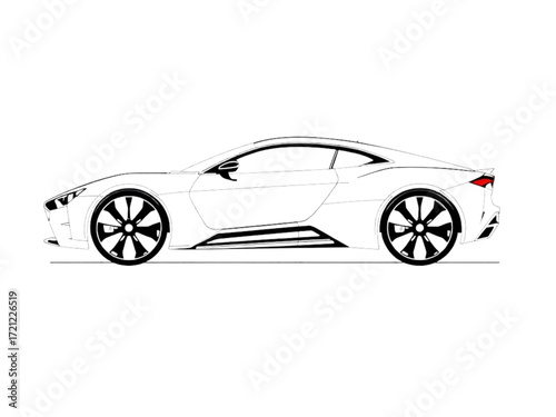 A Modern New Vector Silhouette of a Speed Car's Side Profile, Designed with a Transparent Background for Versatile Use in Any Project.