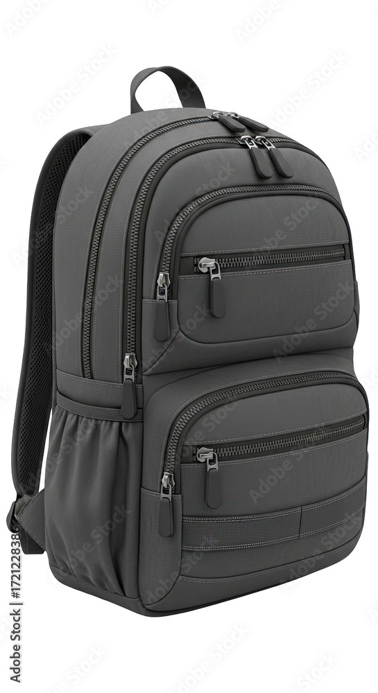 Fototapeta premium Gray backpack with multiple compartments