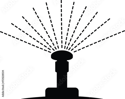 Black Silhouette Icon of a Garden Sprinkler Watering Lawn with Dashed Lines irrigation