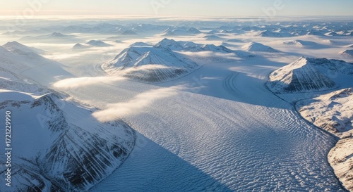 Aerial View of Arctic Glacier Landscape in Winter