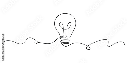 Light bulb in one continuous line art style illustration. Light bulb one line drawing with editable black stroke on white background. Vector illustration