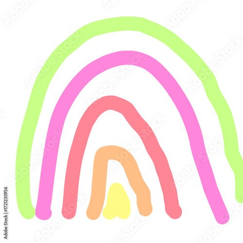 Colorful pastel hand-drawn bow cherry texture background design trees spiral stars 