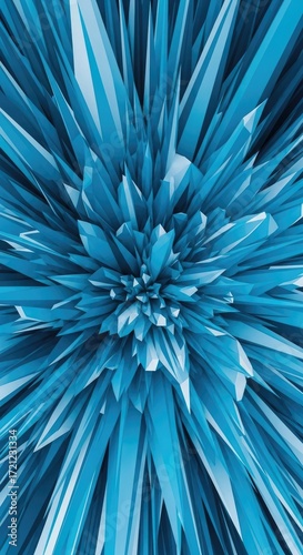 Abstract Blue Crystal Explosion 3D Render of Sharp Glowing Icicles