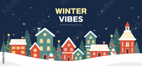 눈내리는 겨울 마을 배경_Cozy Christmas Eve Village Scene
