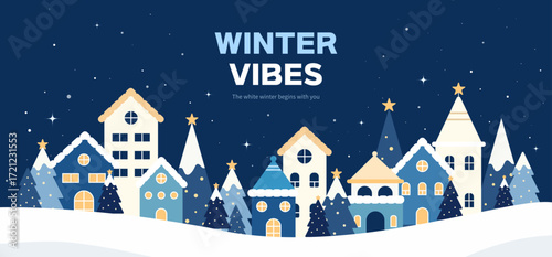 눈내리는 겨울 마을 배경_Cozy Christmas Eve Village Scene