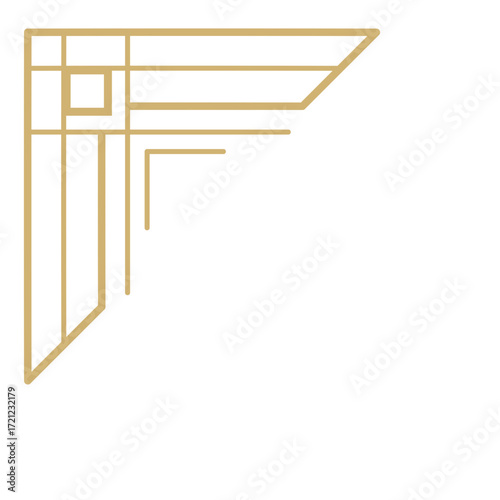 Art Deco Style Corner Ornament with Geometric Lines in Gold.