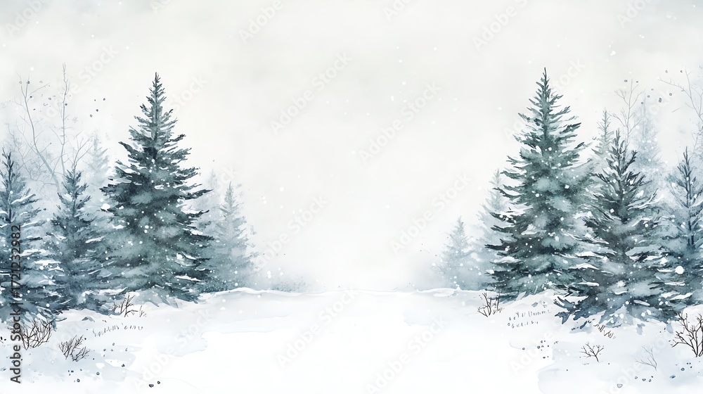 Fototapeta premium Serene Winter Wonderland Watercolor Landscape