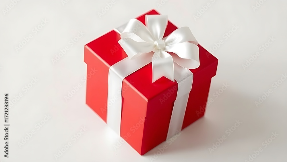 Fototapeta premium Elegant red gift box with a crisp white ribbon, symbolizing celebration and thoughtfulness.
