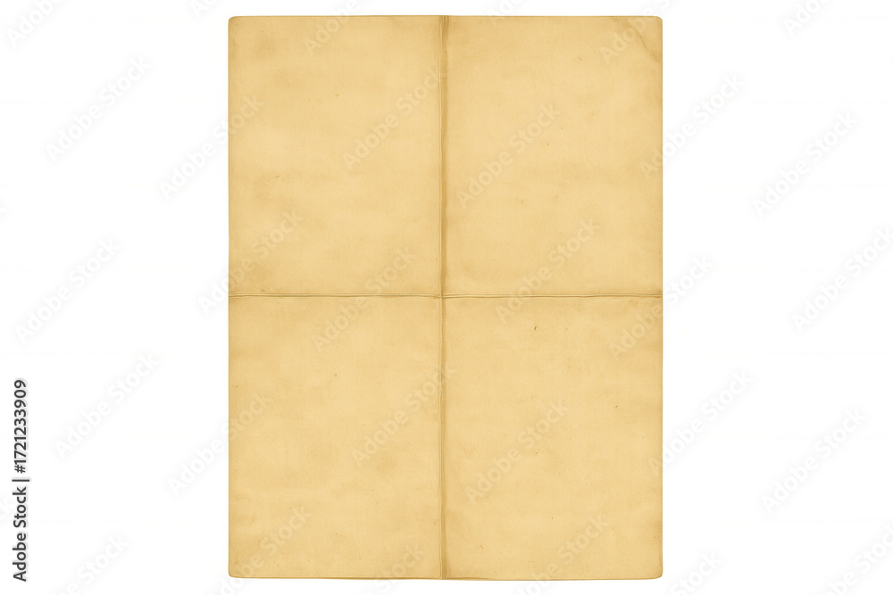 Fototapeta premium Old paper sheet texture with creases and visible folds, aged vintage parchment background with transparent copy space