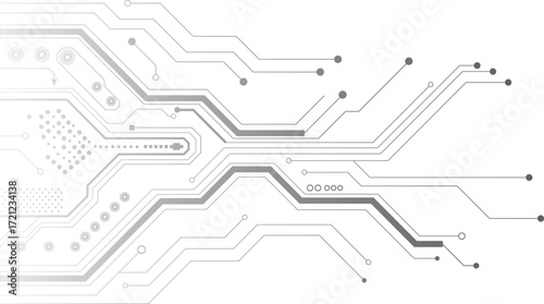 Abstract technological background with gray circuit board pattern.