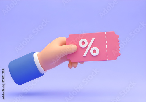3d hand holds pink percentage discount coupon offering special deal promotion