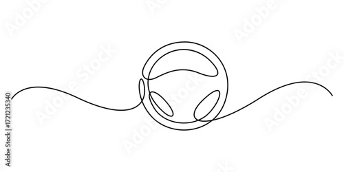 Steering wheel one continuous line drawing on isolated on white background graphic illustration