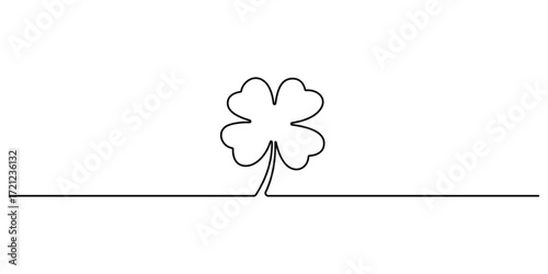 Continuous one line drawing of four leaf clovers. Three leaves clover, Good luck floral symbol in simple linear style vector illustration