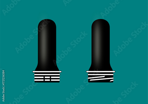 An Alaska and PCO neck black color preform isolated on a blue background. Preform is a molded intermediate product made from polyethylene terephthalate, later blown into bottles.