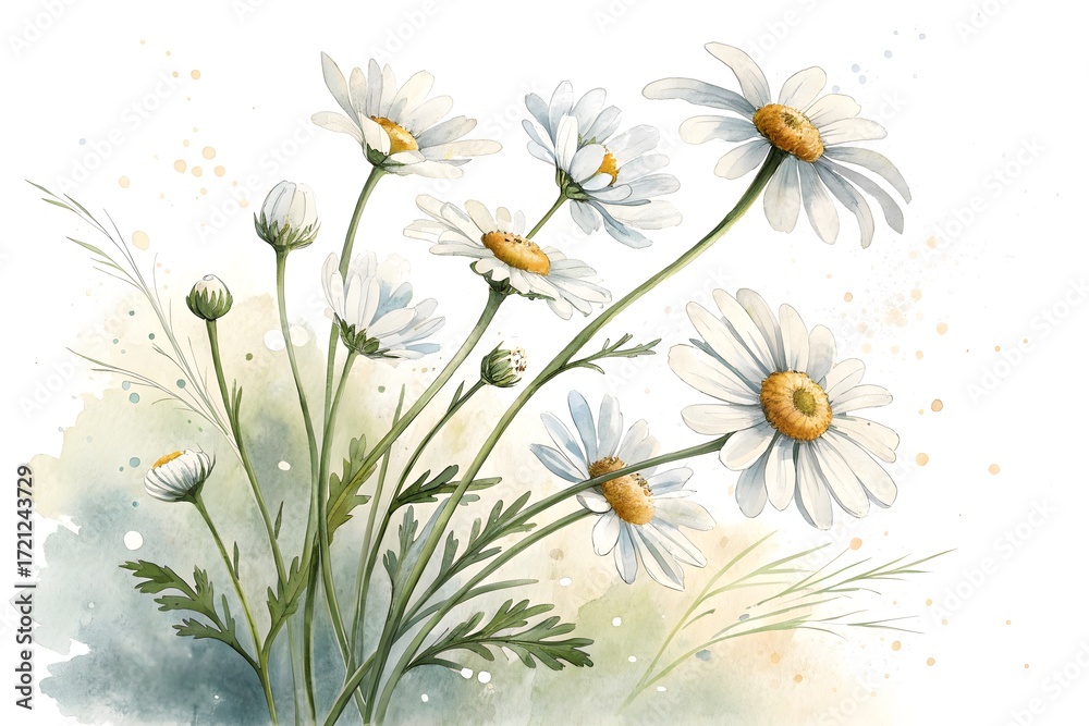 Fototapeta premium Watercolor floral painting of white daisies
