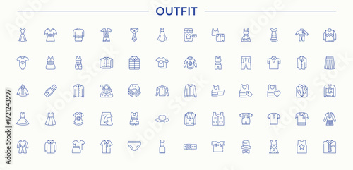 Set of Outfit line icon. Contains such symbols as wear, clothes, dress, cloth, outerwear and more. Line icons with editable stroke. Outerwear linear icon collection. Signs for web and mobile app.
