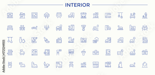 Set of Interior line icon. It contains symbols to desing, home, furniture, art and design, decor, decoration and more. Isolated icons. House Decoration icon set. Vector illustration. Pixel perfect.