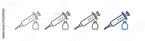 
outline icon set flu shot with syringe and medicine bottle design