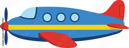 Charming blue propeller airplane with red accents for children's designs and aviation themes isolated on transparent background